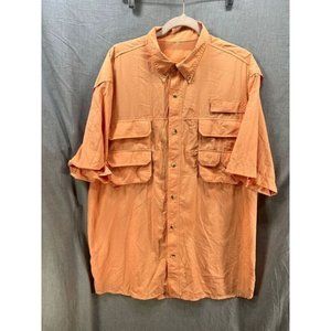 Fishing Guide Button Up‎ Shirt Adult Large Orange Short Sleeve Outdoors Mens.